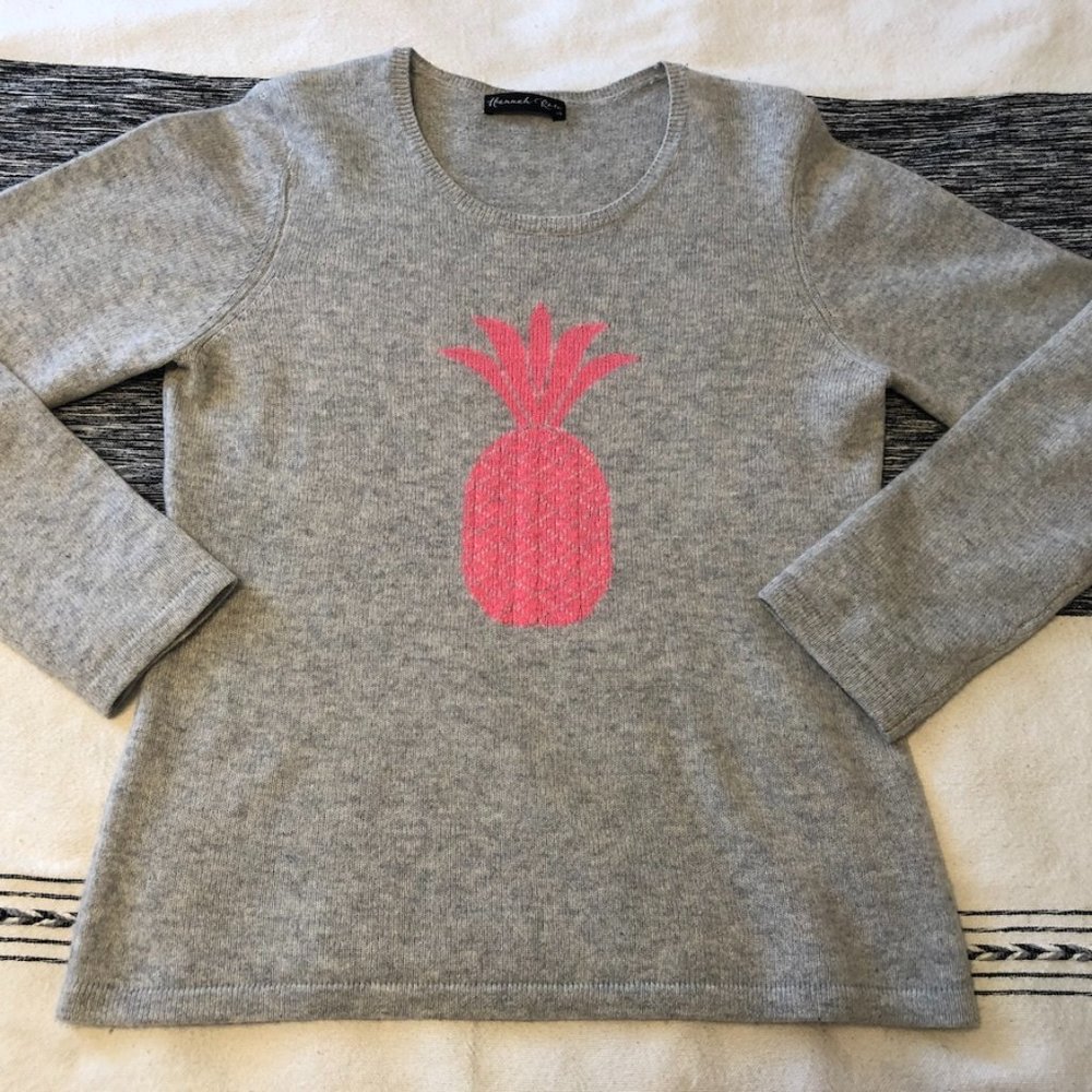 Hannah Rose cashmere pineapple light gray sweater Large